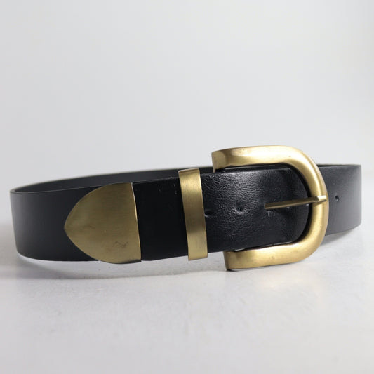Cinto de Couro com Fivela de Metal Escovado Preto