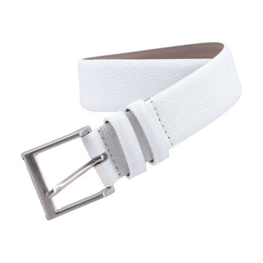 Cinto Masculino de Couro com Fivela de Metal Branco