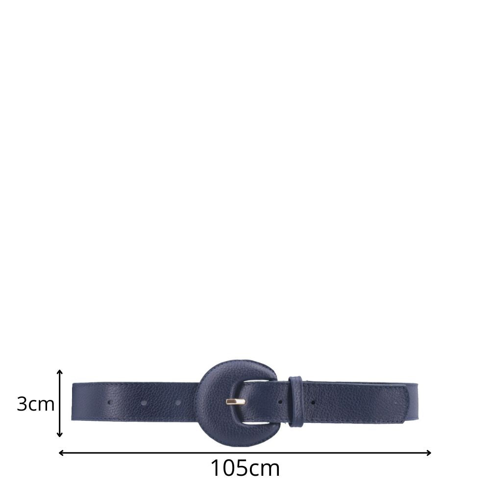 Cinto Feminino Couro Legítimo Fivela Meia Lua Moda Casual Azul escuro