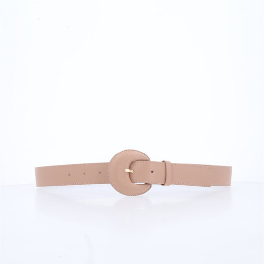 Cinto Feminino Couro Legítimo Fivela Meia Lua Moda Casual Bege