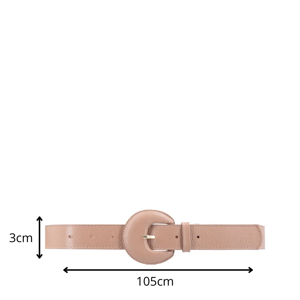 Cinto Feminino Couro Legítimo Fivela Meia Lua Moda Casual Bege