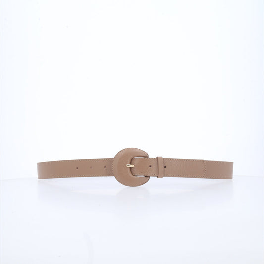 Cinto Feminino Couro Legítimo Fivela Meia Lua Moda Casual Bege escuro