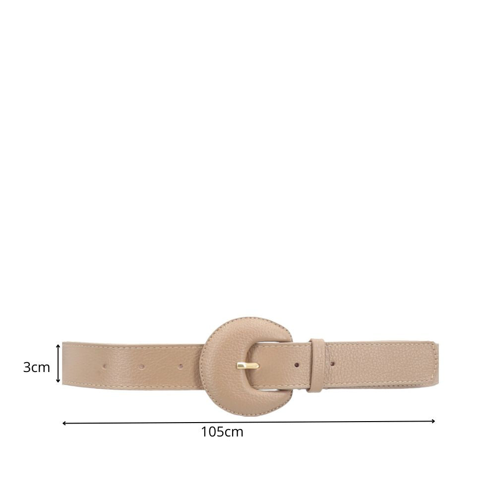 Cinto Feminino Couro Legítimo Fivela Meia Lua Moda Casual Bege escuro