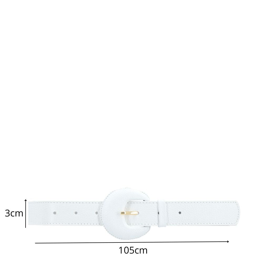 Cinto Feminino Couro Legítimo Fivela Meia Lua Moda Casual Branco