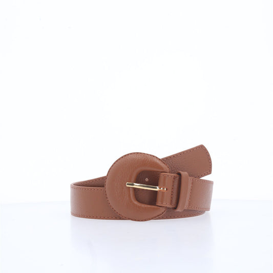 Cinto Feminino Couro Legítimo Fivela Meia Lua Moda Casual Caramelo