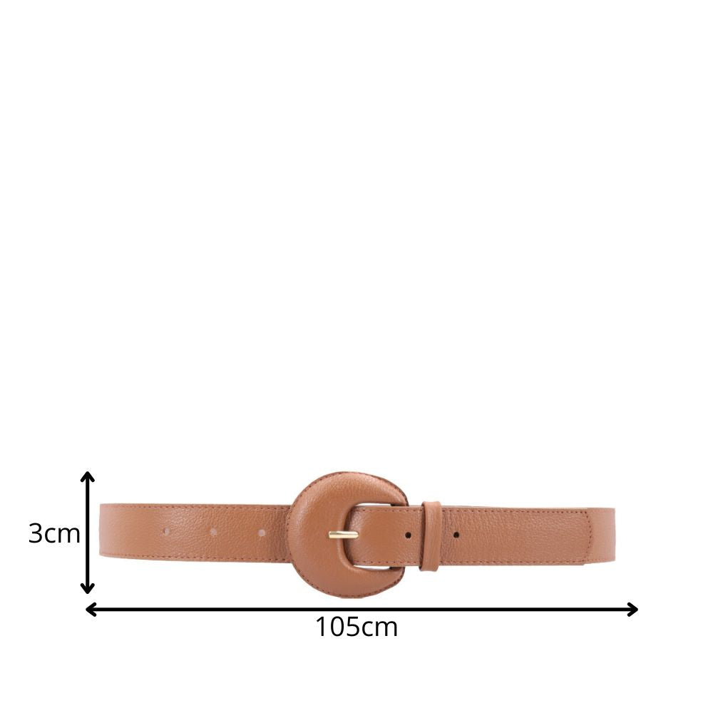 Cinto Feminino Couro Legítimo Fivela Meia Lua Moda Casual Caramelo