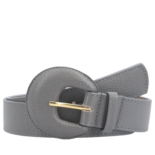 Cinto Feminino Couro Legítimo Fivela Meia Lua Moda Casual Cinza
