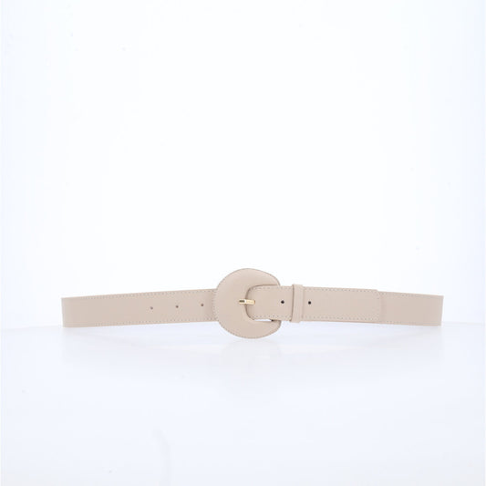 Cinto Feminino Couro Legítimo Fivela Meia Lua Moda Casual Marfim