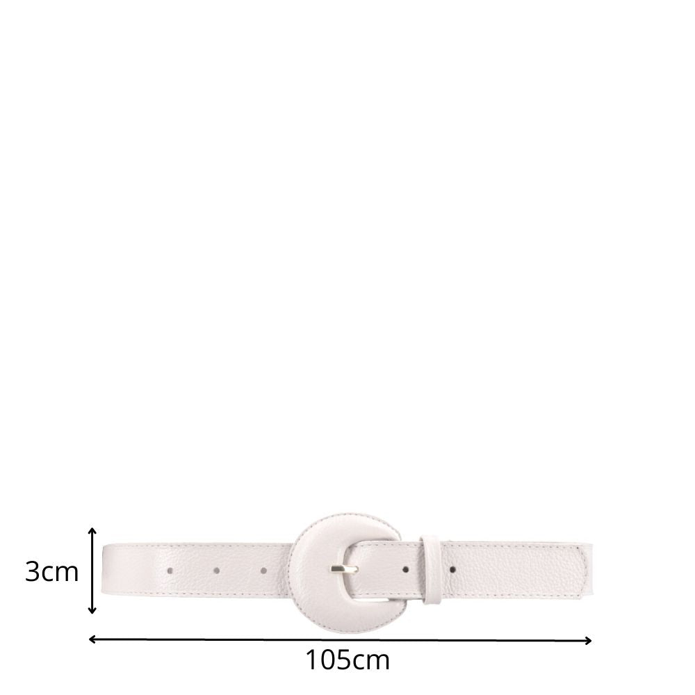 Cinto Feminino Couro Legítimo Fivela Meia Lua Moda Casual Marfim