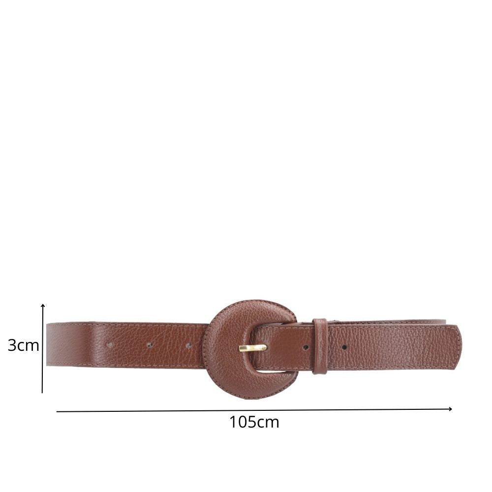 Cinto Feminino Couro Legítimo Fivela Meia Lua Moda Casual Marrom