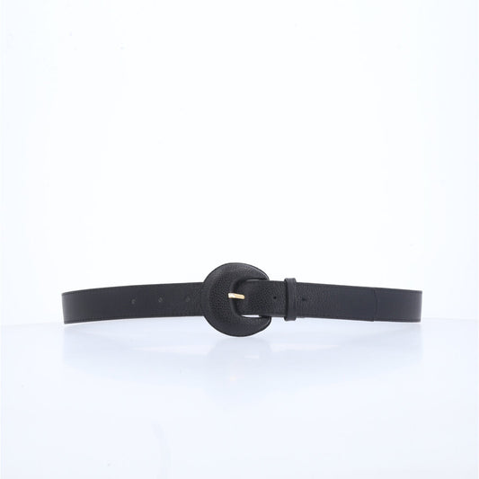 Cinto Feminino Couro Legítimo Fivela Meia Lua Moda Casual Preto