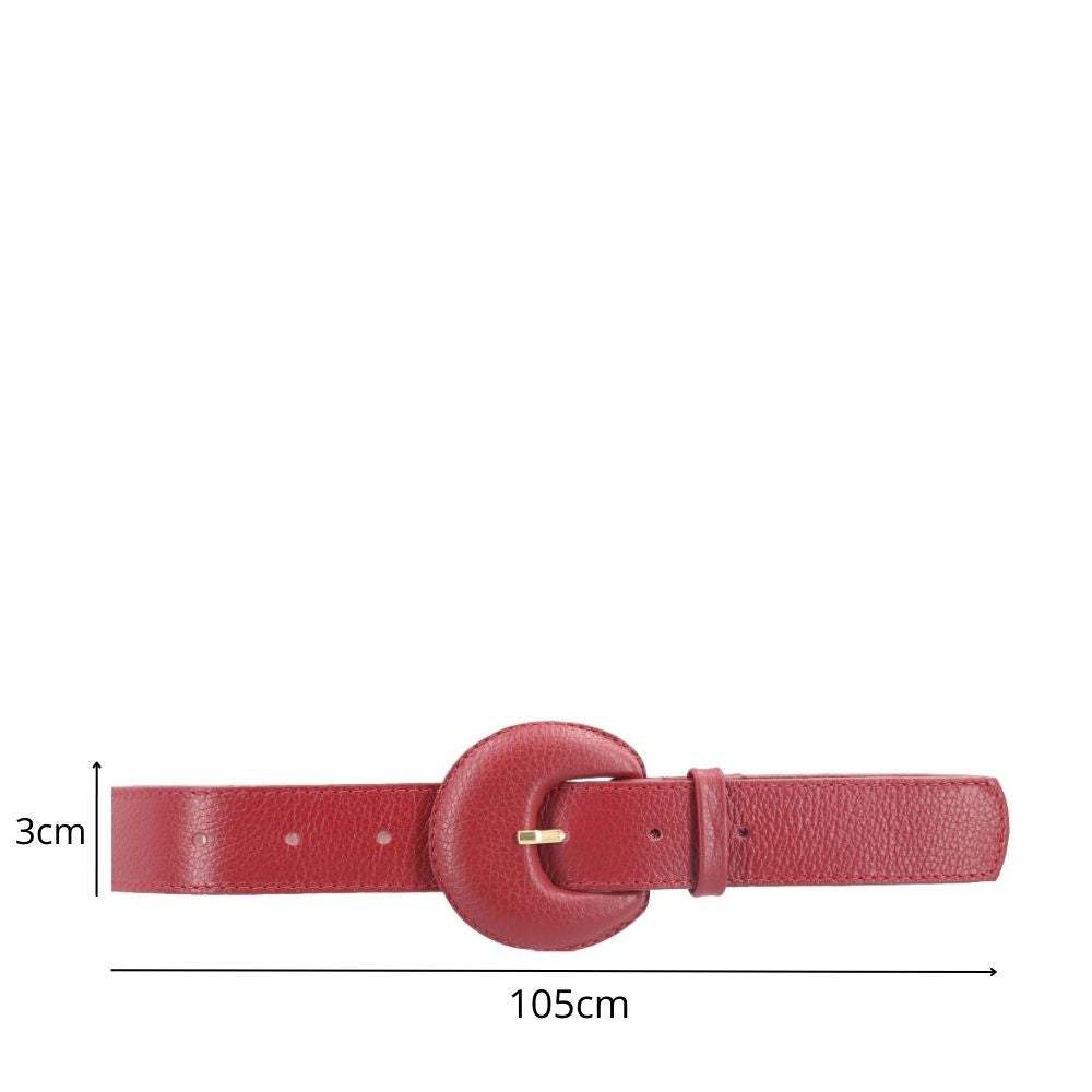 Cinto Feminino Couro Legítimo Fivela Meia Lua Moda Casual Vermelho