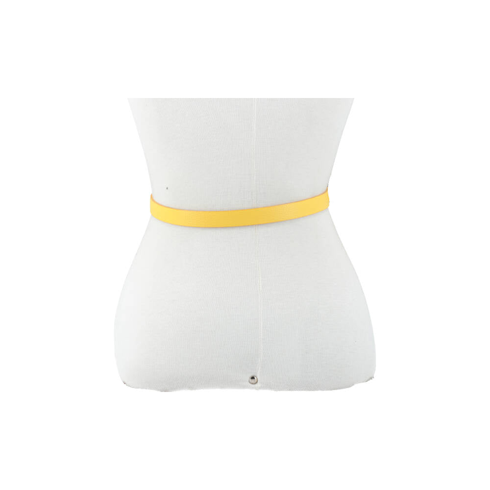 Cinto Feminino de Couro com Fivela Encapada Oval Amarelo