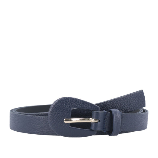 Cinto Feminino de Couro com Fivela Encapada Oval Azul escuro