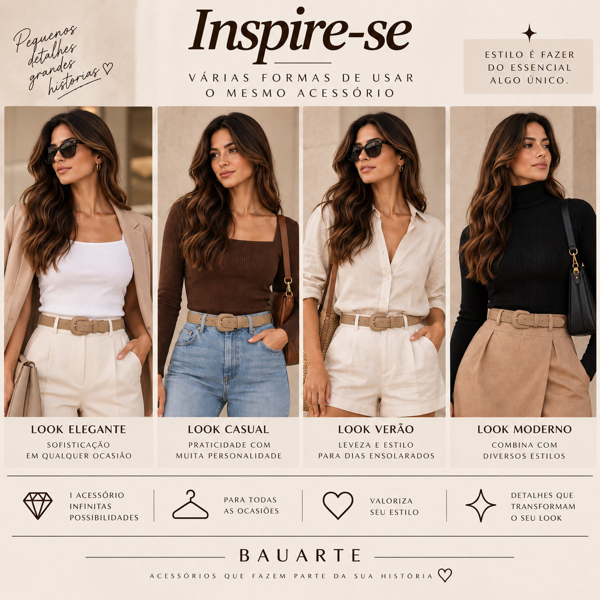 Cinto Feminino de Couro com Fivela Encapada Oval Bege escuro
