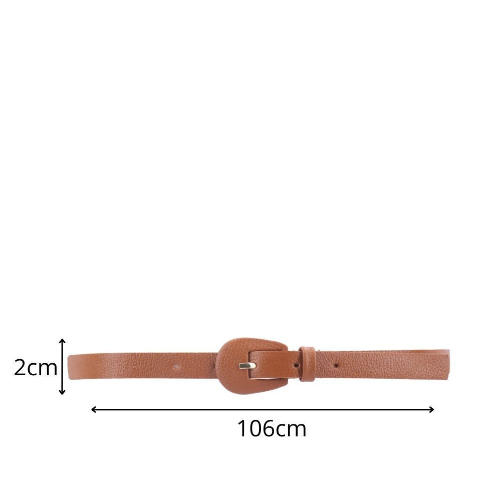Cinto Feminino de Couro com Fivela Encapada Oval Caramelo