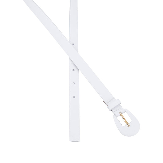 Cinto Feminino de Couro com Fivela Encapada Oval Marfim