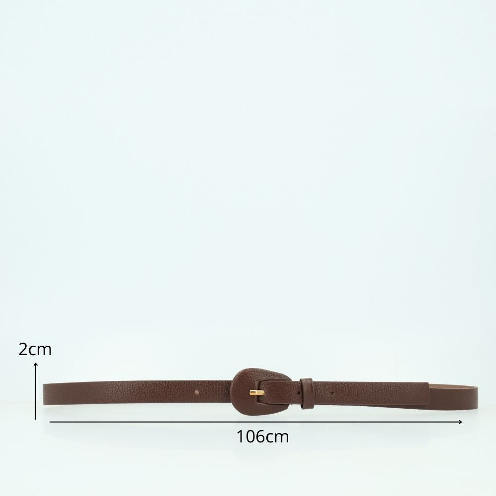 Cinto Feminino de Couro com Fivela Encapada Oval Marrom escuro