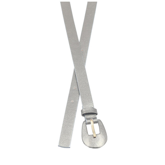 Cinto de Couro Feminino Metalizado Fivela Encapada Cinza escuro