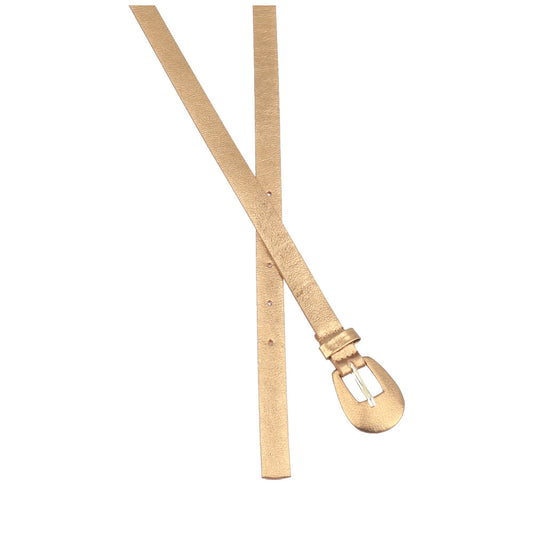 Cinto de Couro Feminino Metalizado Fivela Encapada Ouro velho