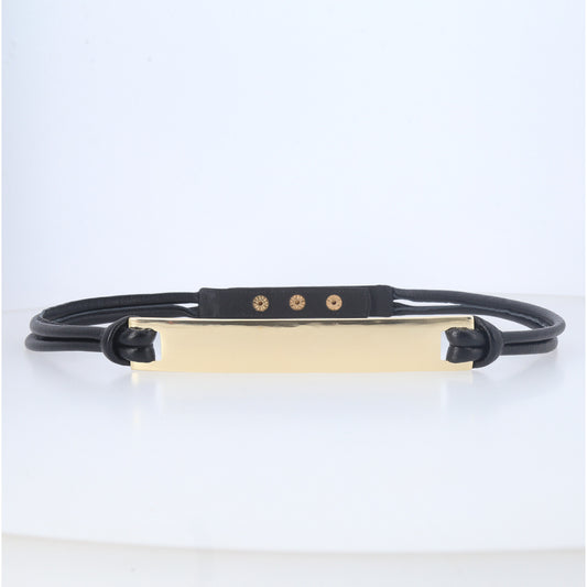 Cinto de Couro com Fivela Alongada Metalizada Preto