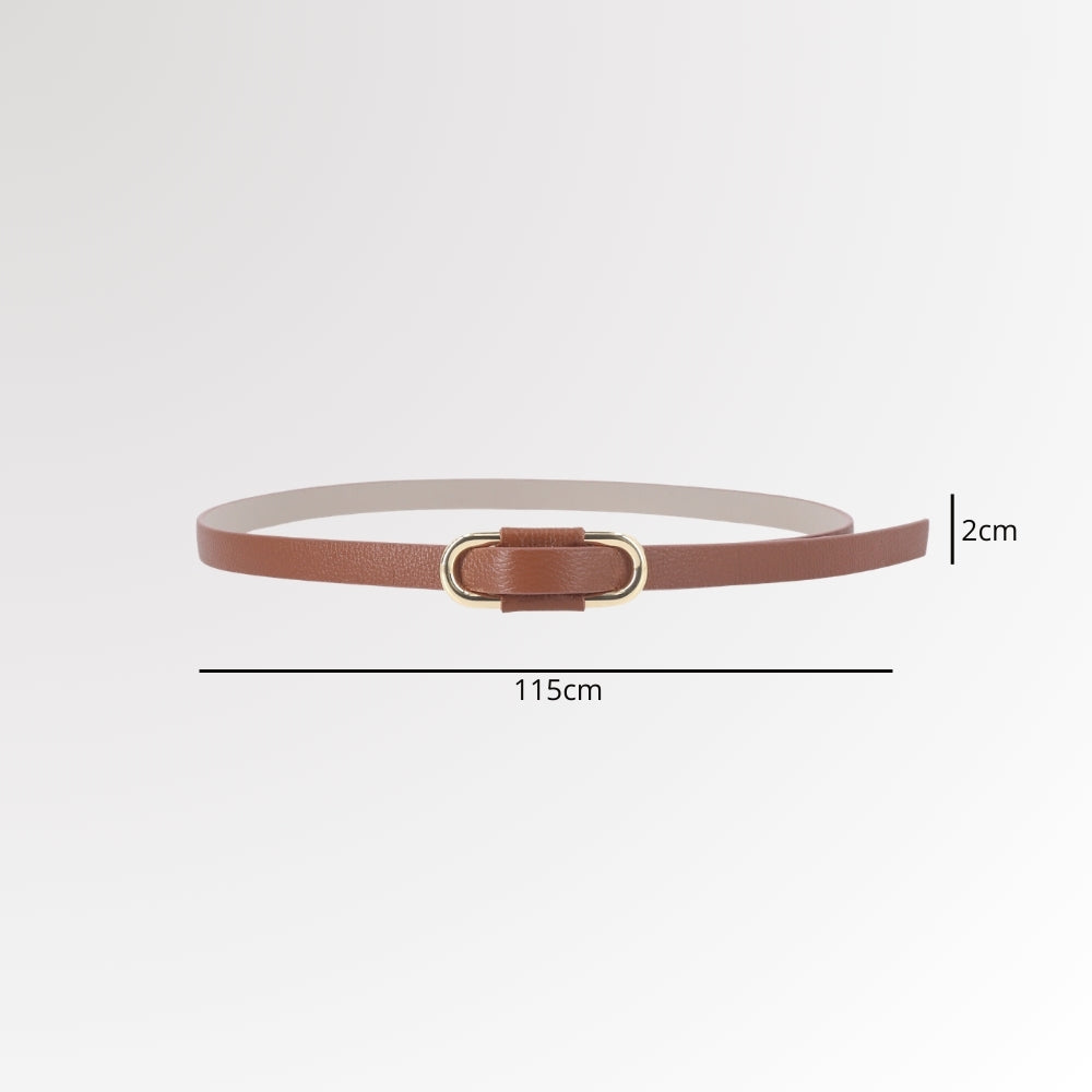 Cinto de Couro com Fivela Oval Metalizada Caramelo