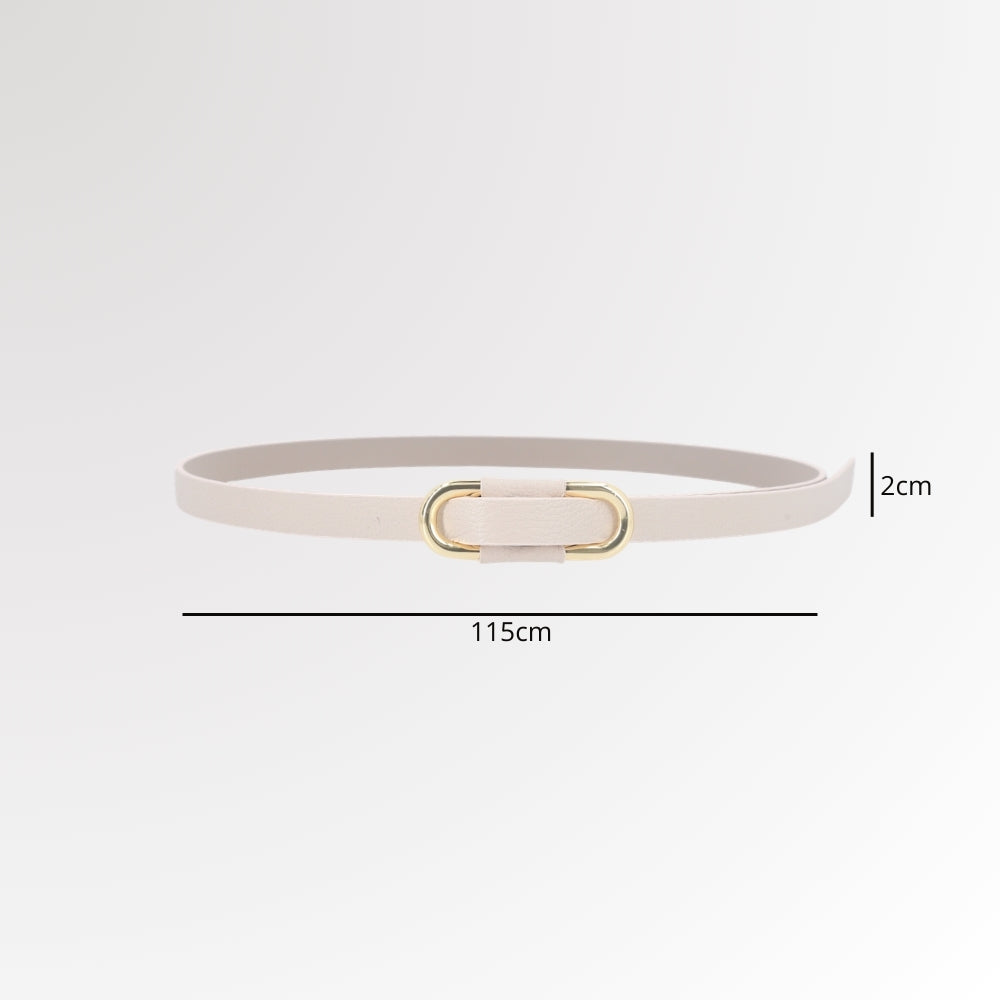 Cinto de Couro com Fivela Oval Metalizada Marfim