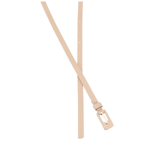 Cinto Feminino de Couro Fino com Fivela Encapada Bege