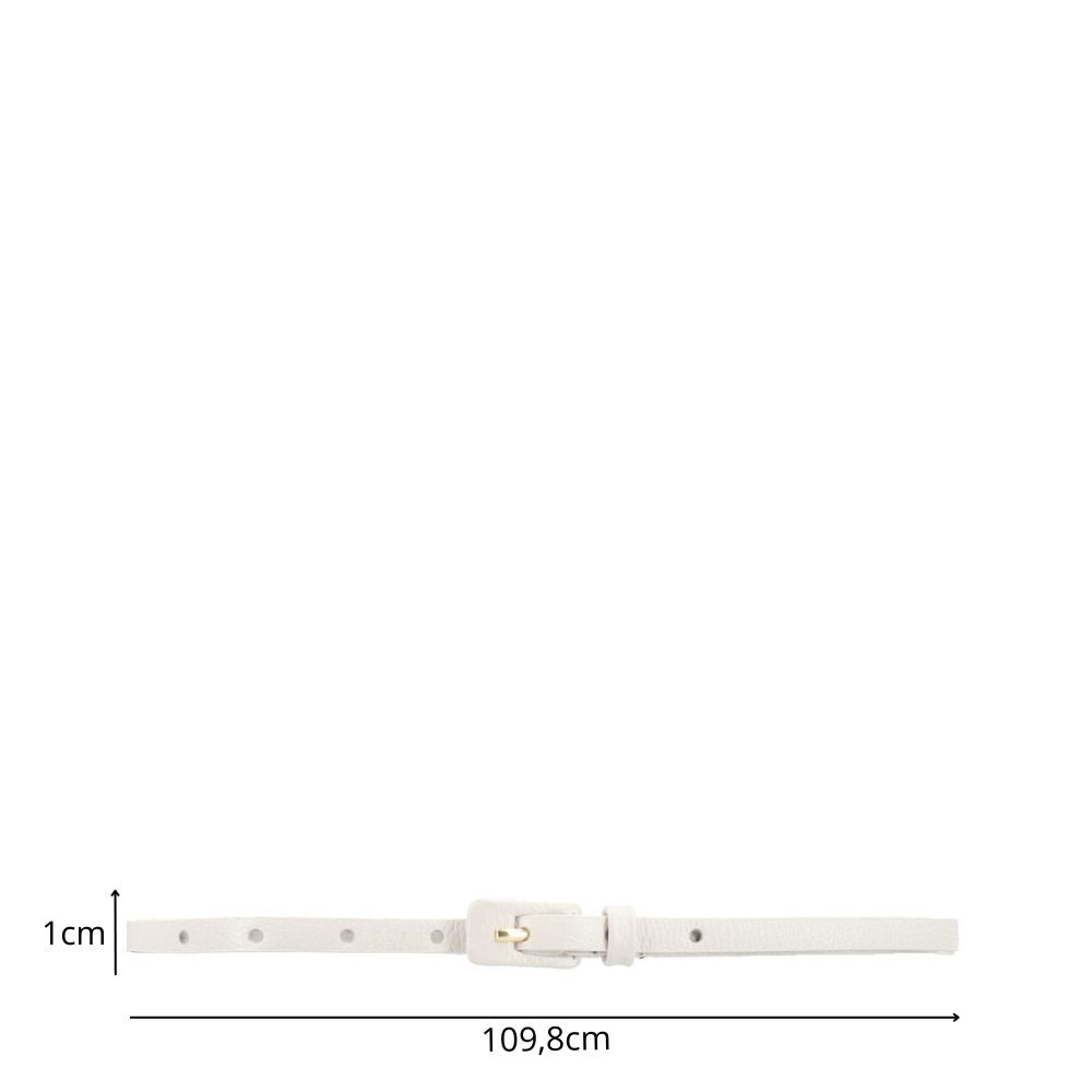 Cinto Feminino de Couro Fino com Fivela Encapada Marfim