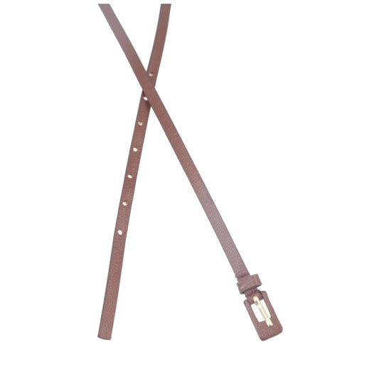 Cinto Feminino de Couro Fino com Fivela Encapada Marrom