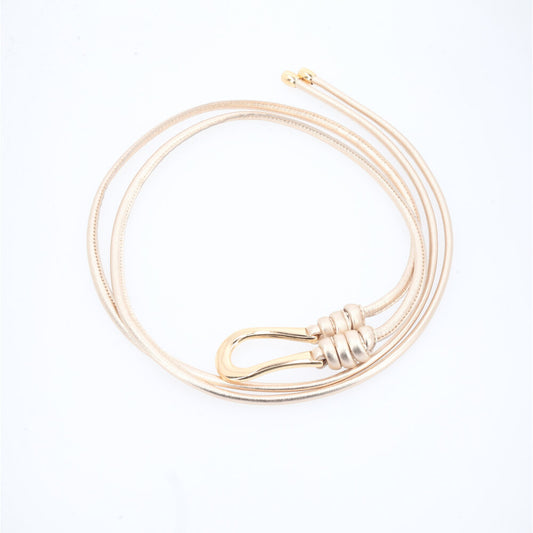 Cinto Feminino Tira de Amarrar em Couro Legítimo Ouro claro