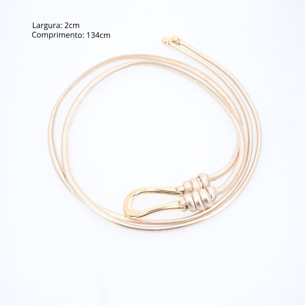 Cinto Feminino Tira de Amarrar em Couro Legítimo Ouro claro