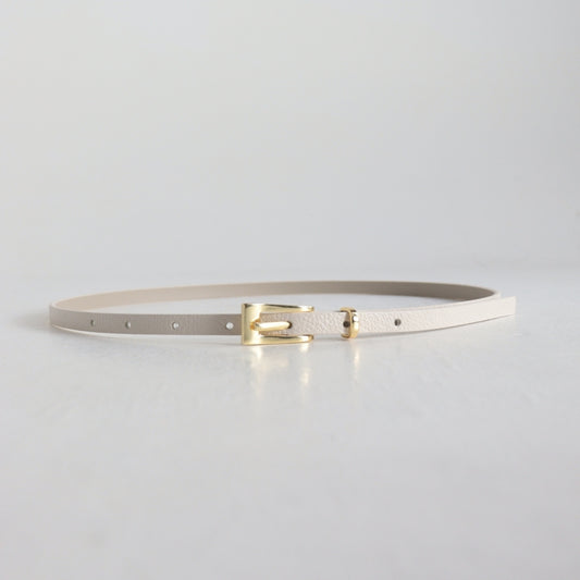 Cinto Feminino de Couro com Fivela Metalizada Dourada Marfim