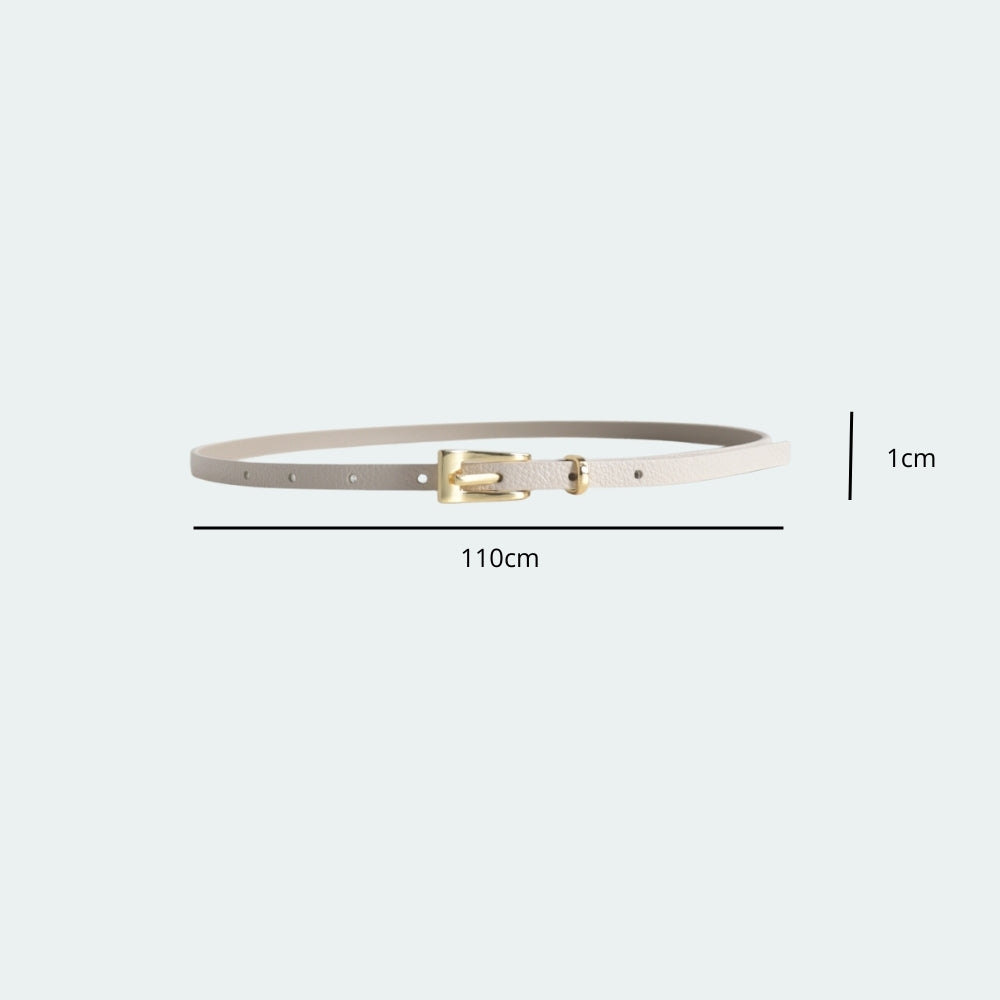 Cinto Feminino de Couro com Fivela Metalizada Dourada Marfim