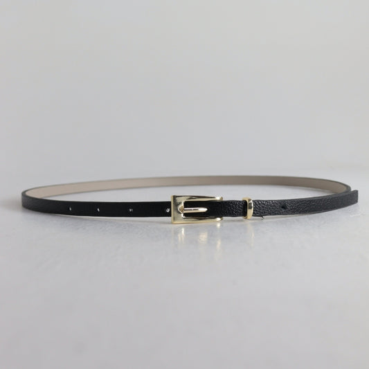 Cinto Feminino de Couro com Fivela Metalizada Dourada Preto