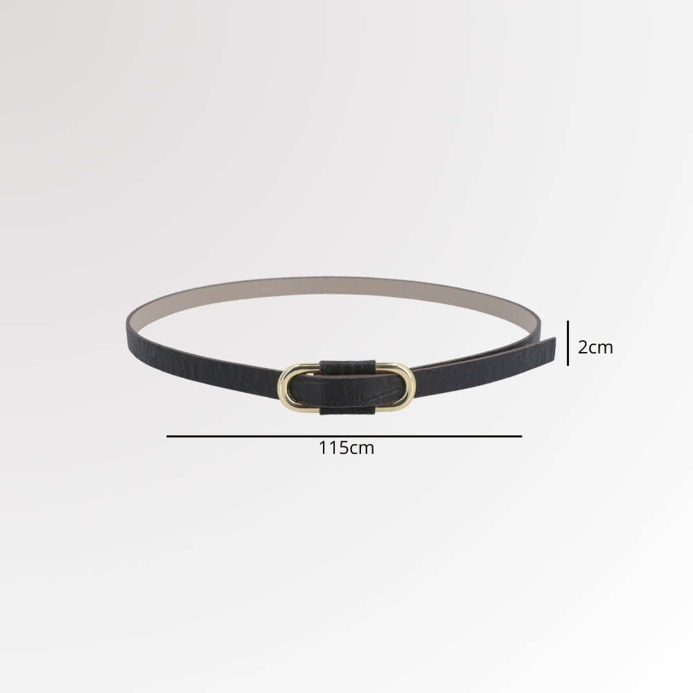 Cinto de Couro Croco com Fivela em Formato Oval Metalizada Marrom escuro