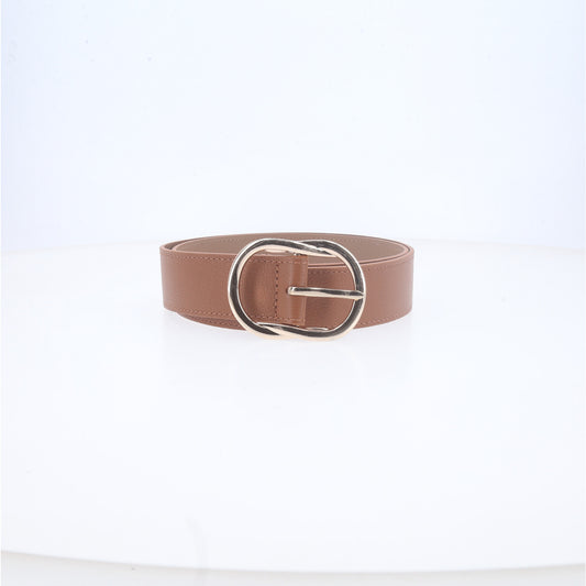 Cinto Feminino de Couro com Fivela em Design Torcido Caramelo