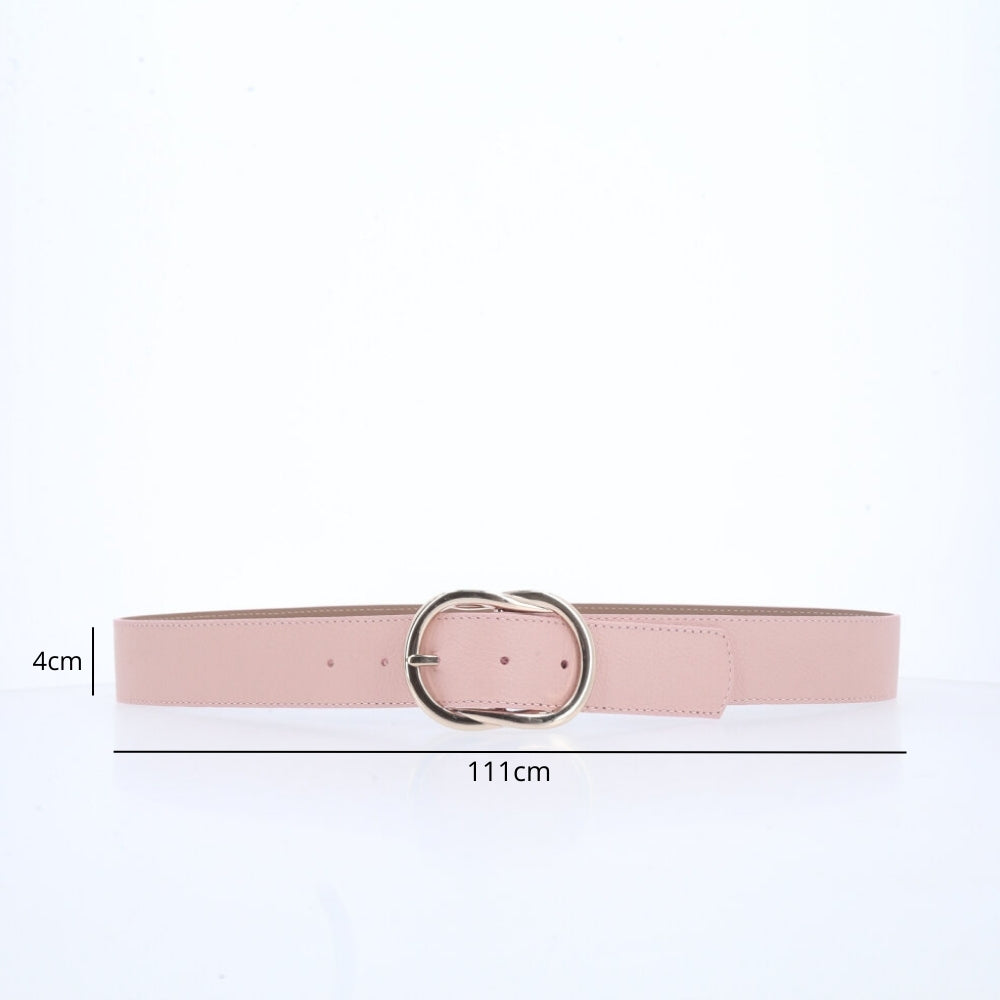 Cinto Feminino de Couro com Fivela em Design Torcido Rosa claro