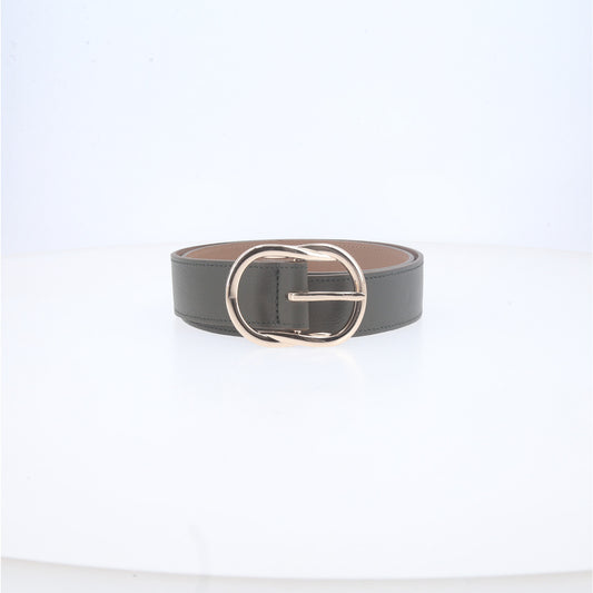 Cinto Feminino de Couro com Fivela em Design Torcido Verde escuro