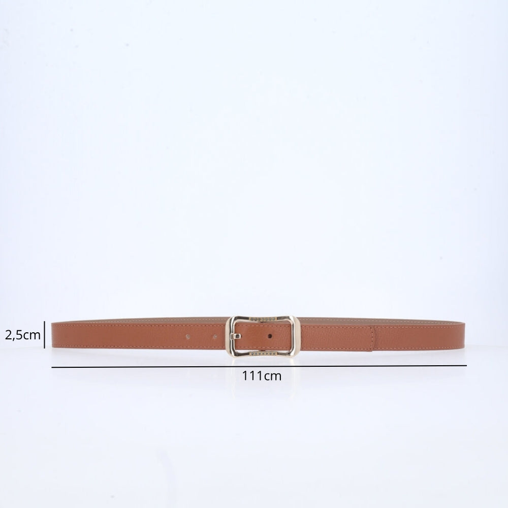 Cinto Feminino em Couro Fivela Dourada Caramelo