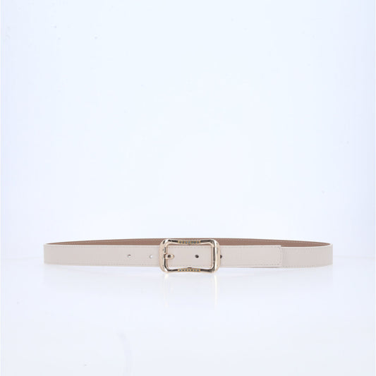 Cinto Feminino em Couro Fivela Dourada Marfim