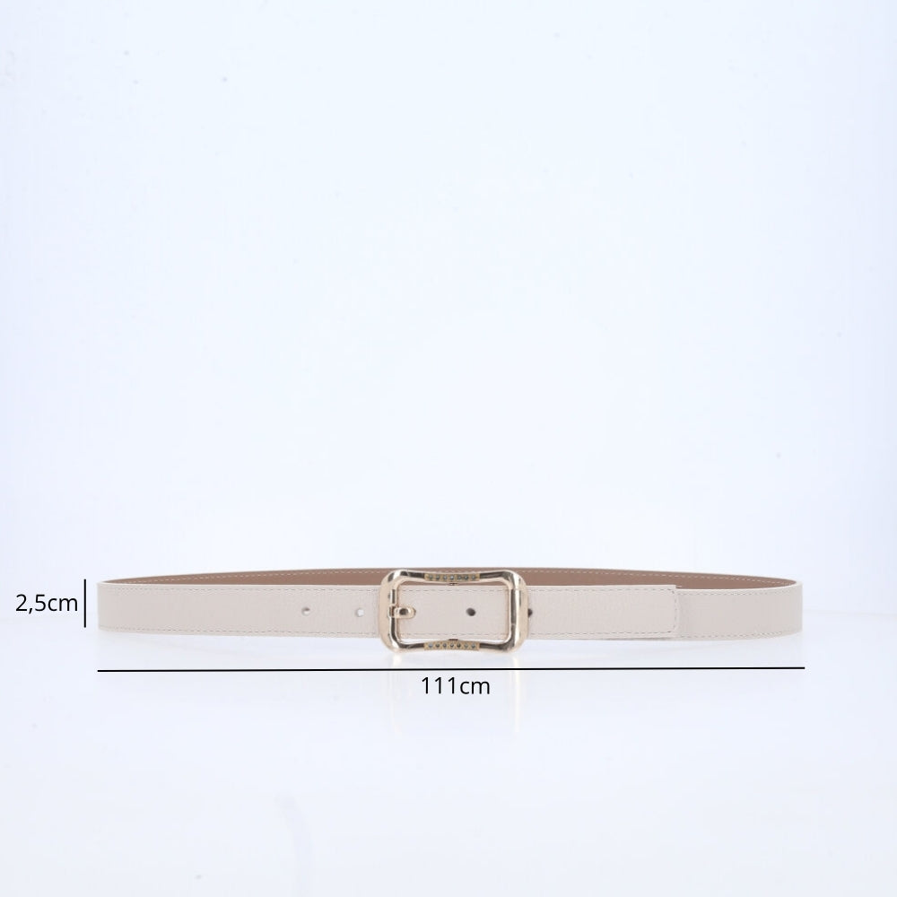 Cinto Feminino em Couro Fivela Dourada Marfim