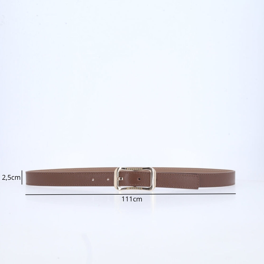 Cinto Feminino em Couro Fivela Dourada Marrom