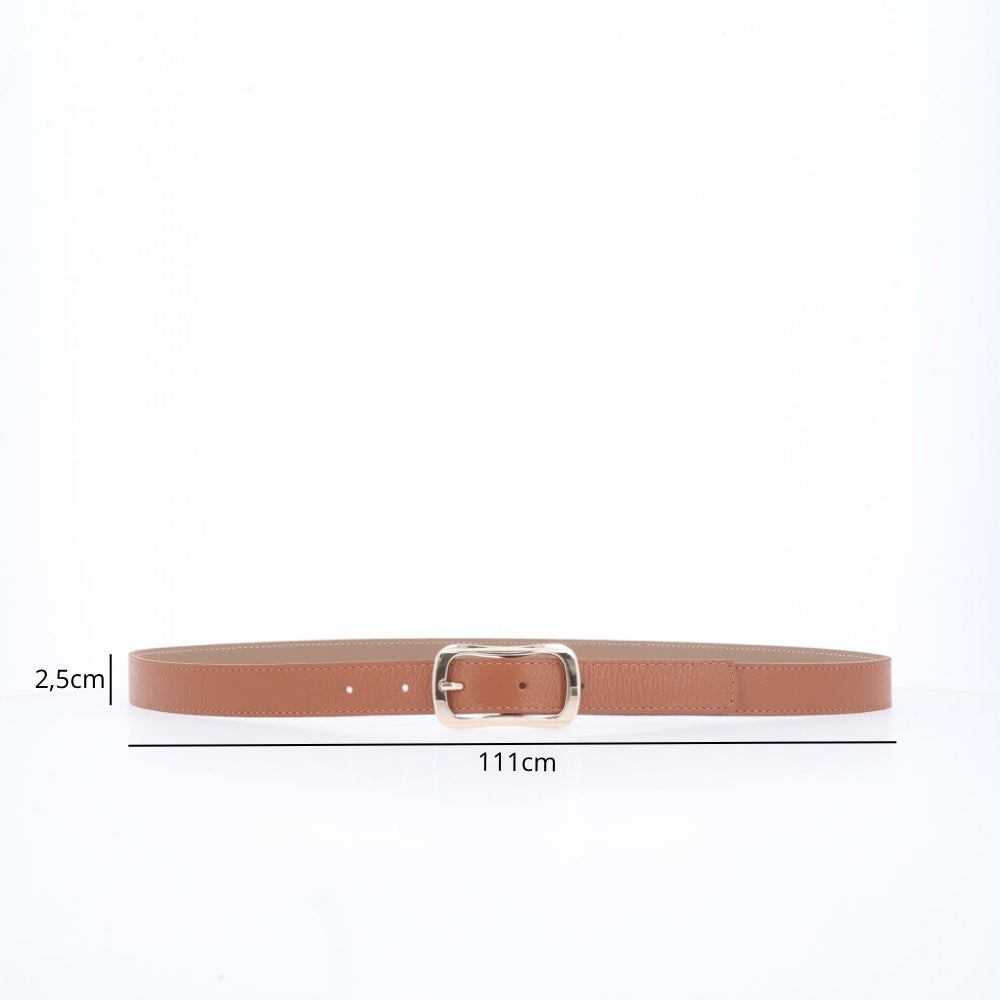 Cinto Feminino em Couro com Fivela Dourada Caramelo