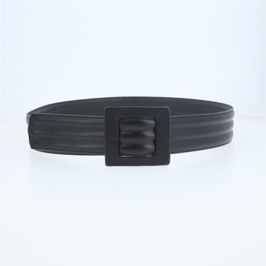 Cinto em Couro com Fivela Encapada Preto