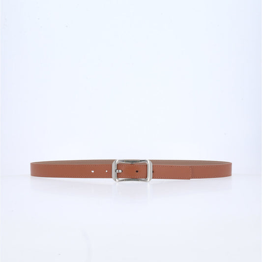 Cinto Feminino em Couro com fivela Prateada Caramelo