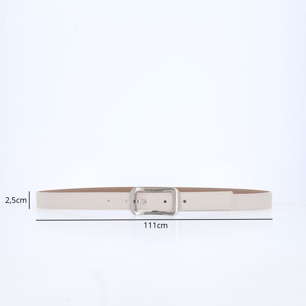 Cinto Feminino em Couro com fivela Prateada Marfim