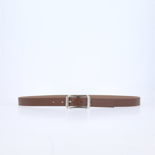 Cinto Feminino em Couro com fivela Prateada Marrom