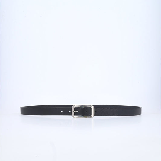 Cinto Feminino em Couro com fivela Prateada Preto