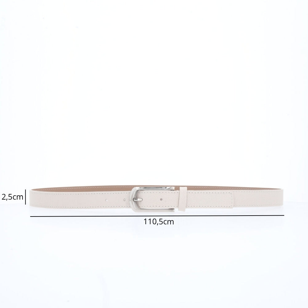 Cinto Feminino em Couro com Fivela Prateada Marfim